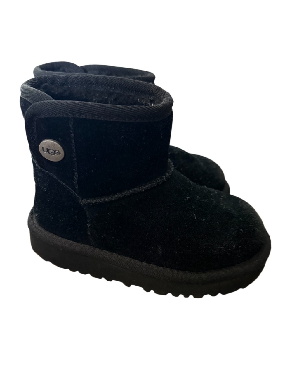 UGG Kids Jon’s Short Plush Boot - Black Suede-Size 8